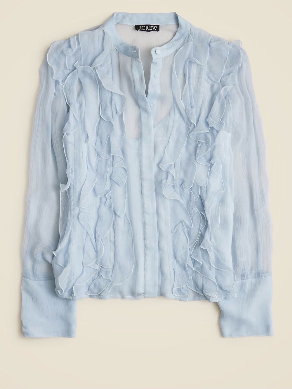 J.Crew Silk Blend Ruffle Blouse | Baby Blue Shimmer | Button Front | Women's Siz